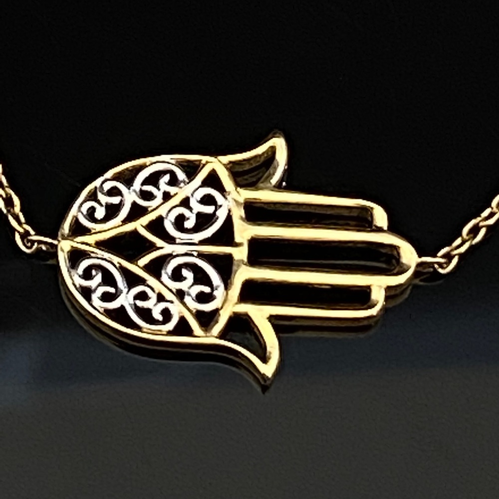 Solid 14K Two-Tone Gold Religious HAMSA Bracelet